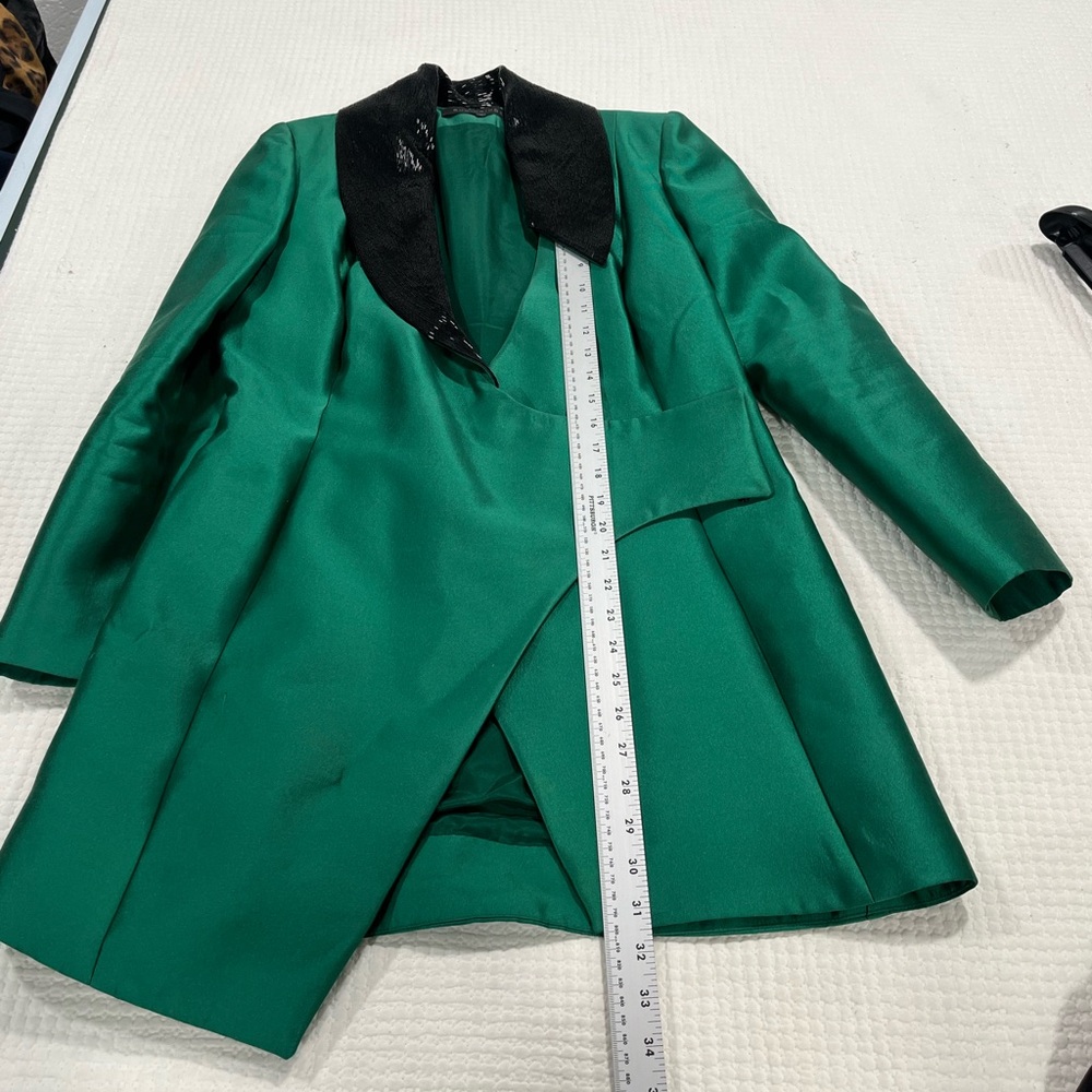 RUBIN SINGER Emerald Silk Faille Tuxedo‎ Mini Coat Dress 46 Sequin Lapel - Picture 5 of 8